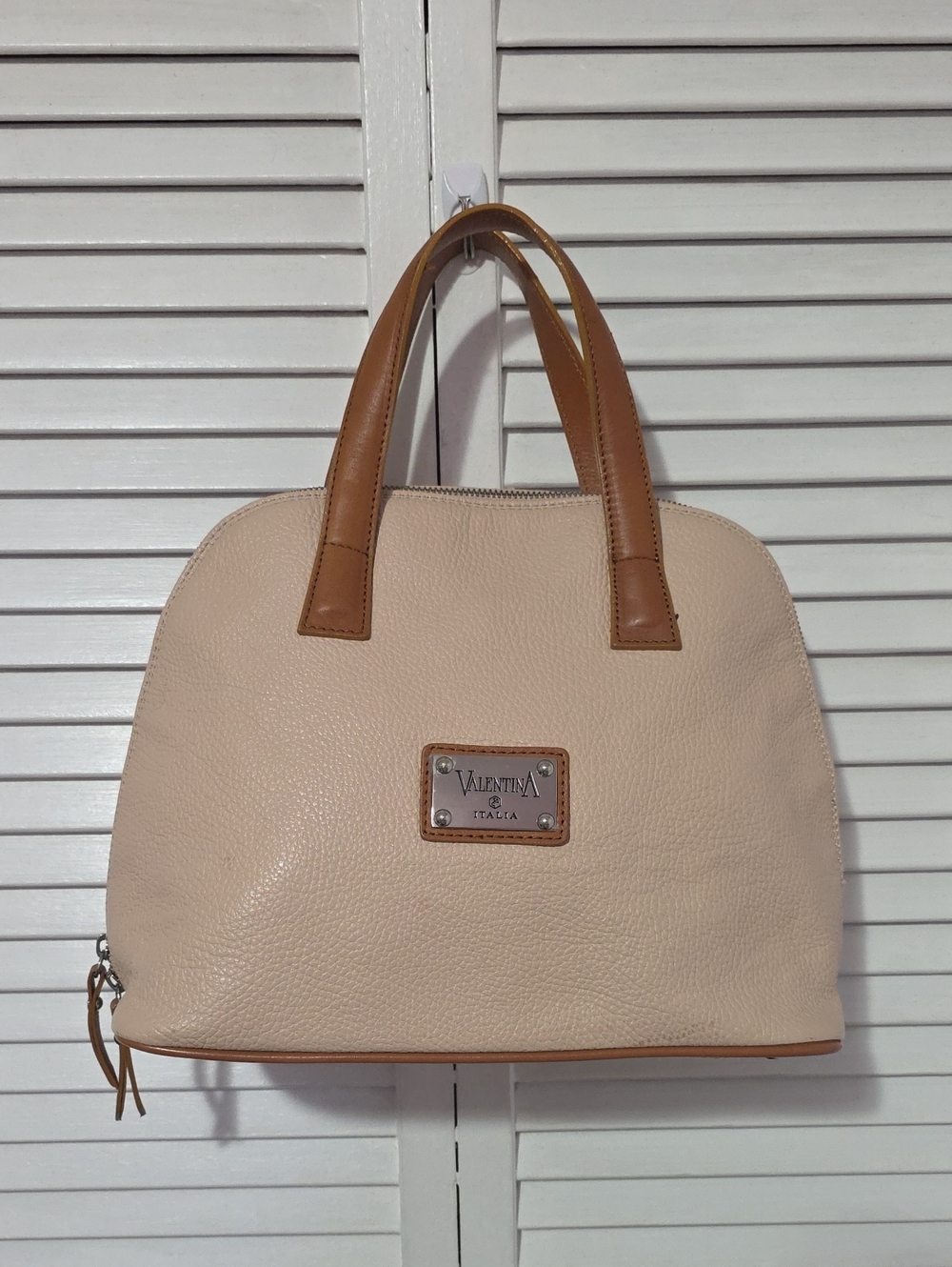 Valentina Cream & Tan Leather Tote Handbag